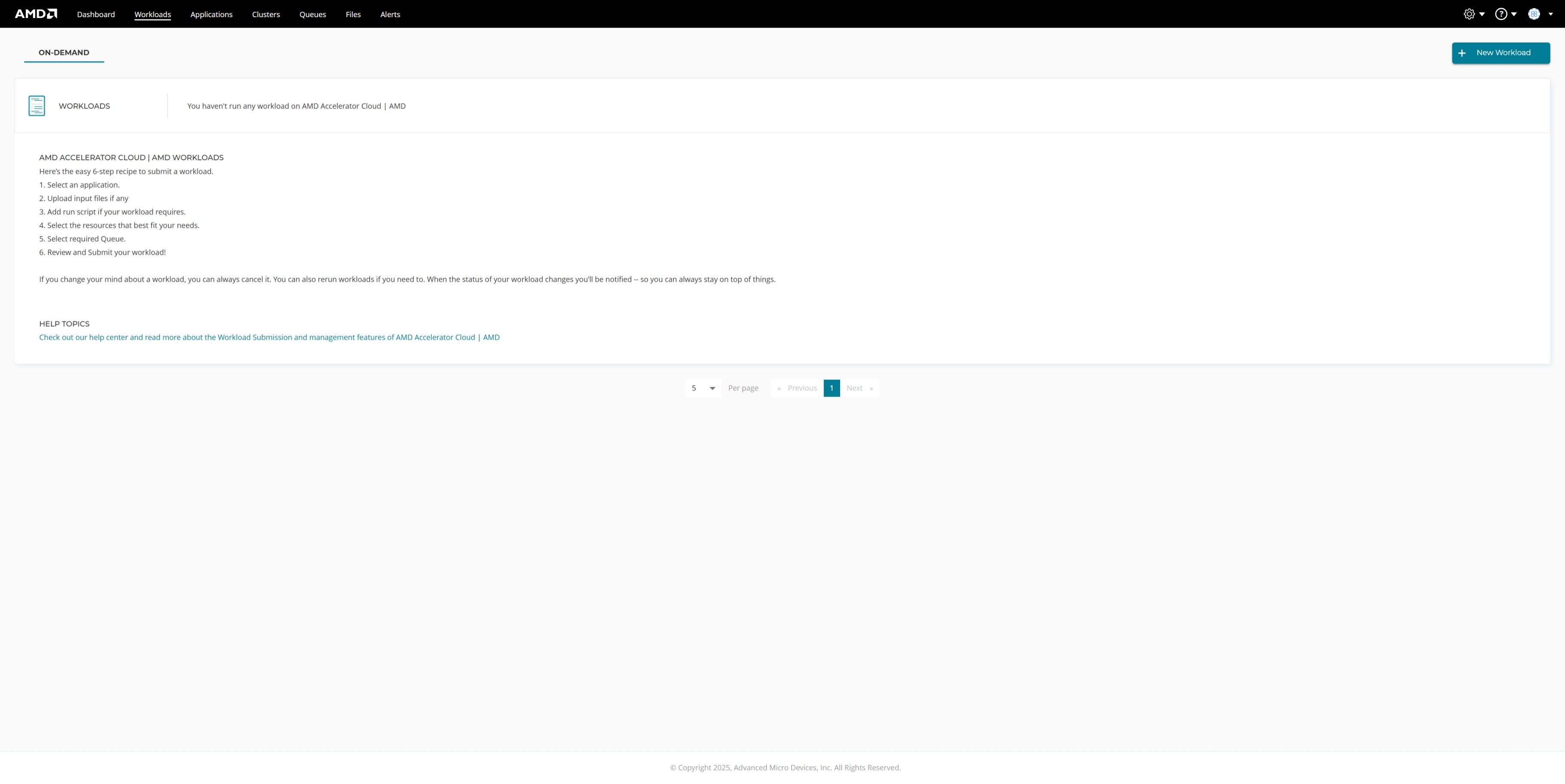 User workloads page